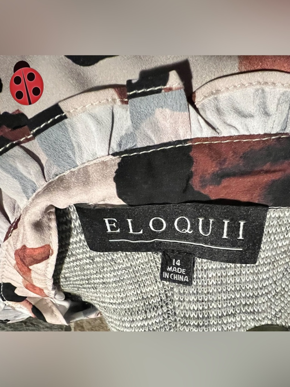 Eloquii Multicolor Abstract Print Blouse in Cream, Black and Brown Size 14 - Picture 6 of 6